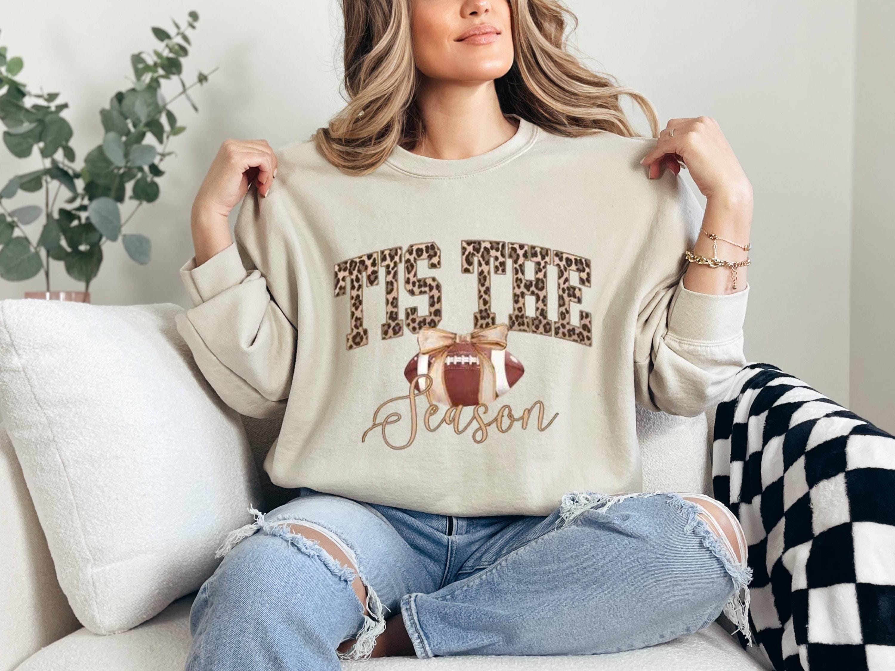 Tis The Season Football Sweatshirt, Leopard Print Game Day Pullover