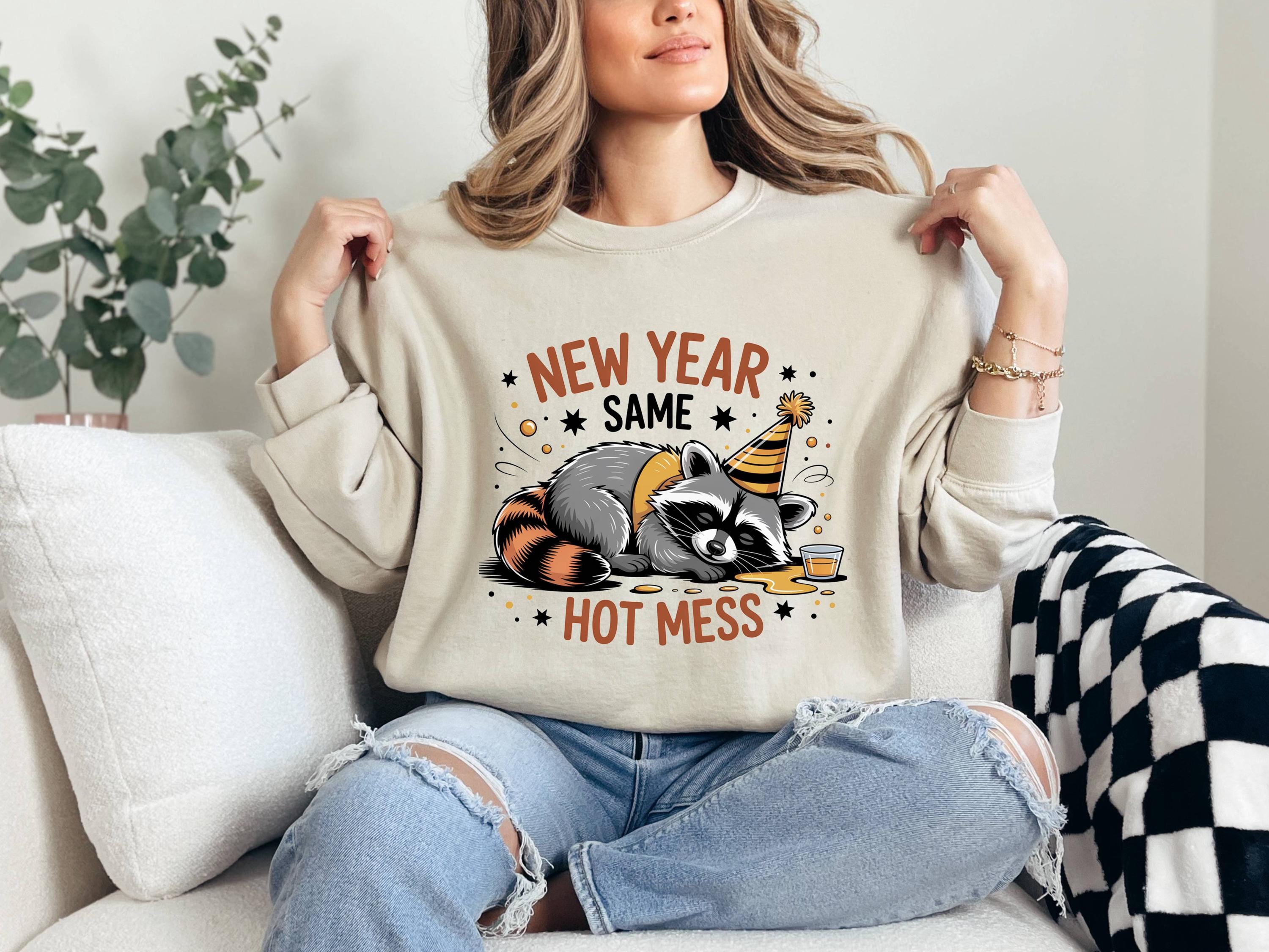 New Year Raccoon Sweatshirt, Funny Graphic Sweatshirt, Party Animal Crewneck