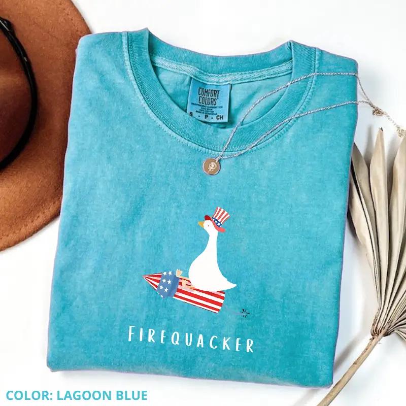 Firequacker Goose Patriotic Tee: Comfort Colors Fourth of July T-Shirt