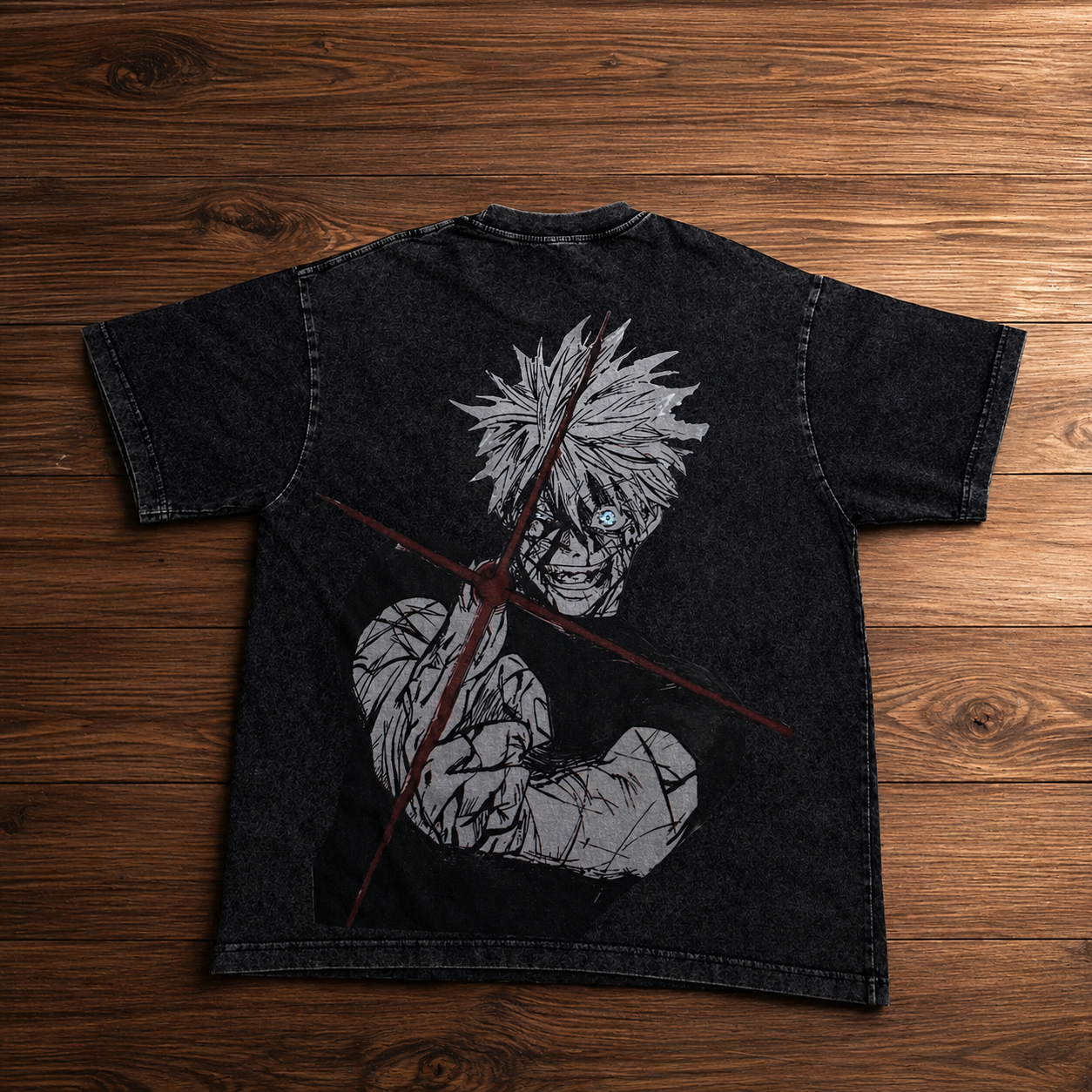 Gojo “Honored One” Washed BlackT-Shirt – Anime Streetwear Graphic Tee
