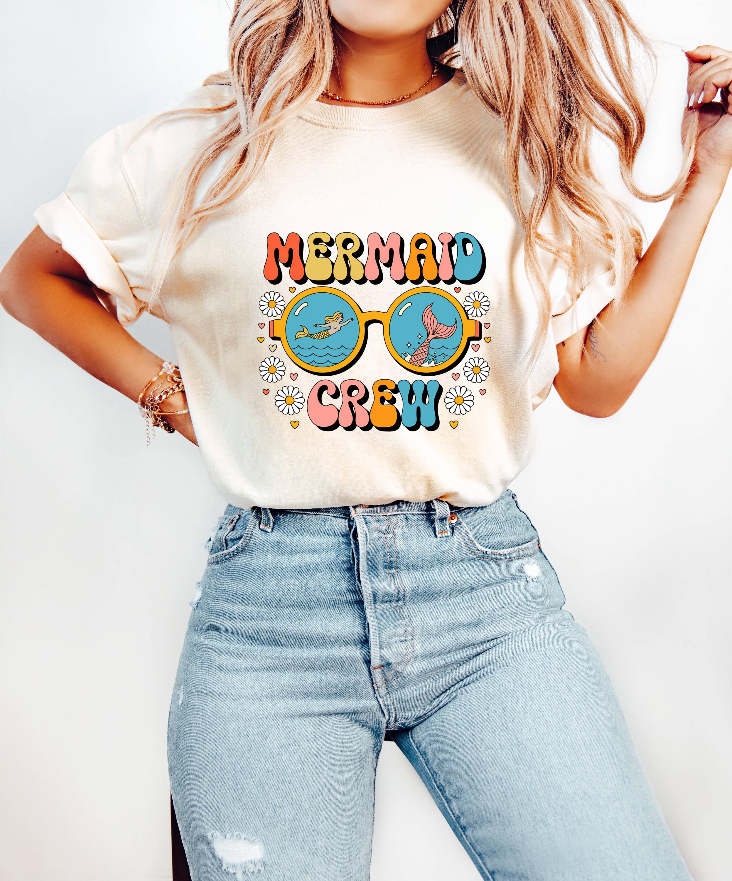 Mermaid Crew T-Shirt: Retro Beach Lover Tee