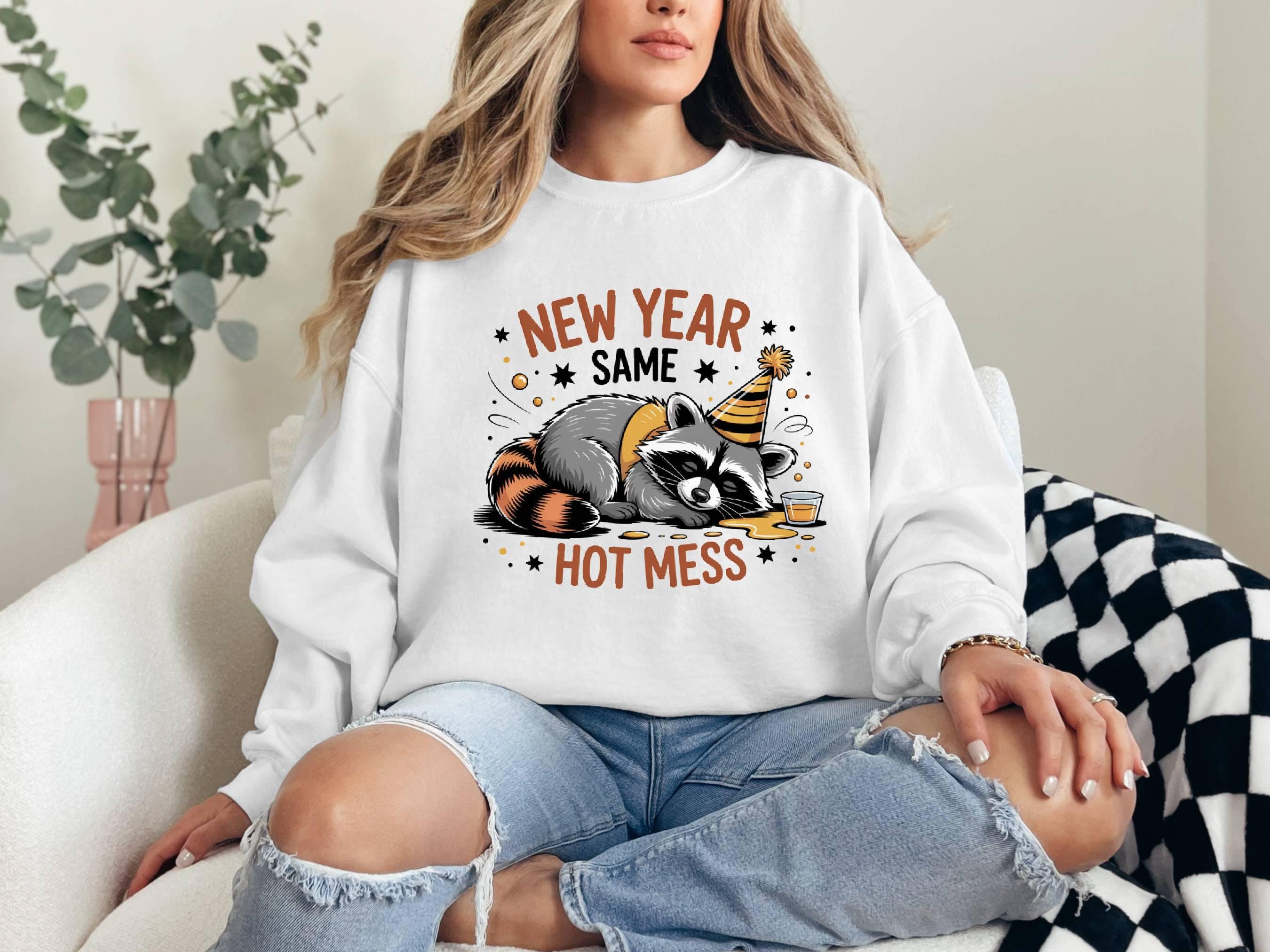 New Year Raccoon Sweatshirt, Funny Graphic Sweatshirt, Party Animal Crewneck