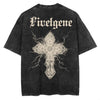 Vintage Wash Tee: Fivelgene Cross Graphic, Japanese Streetwear Style