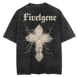 Vintage Wash Tee: Fivelgene Cross Graphic, Japanese Streetwear Style