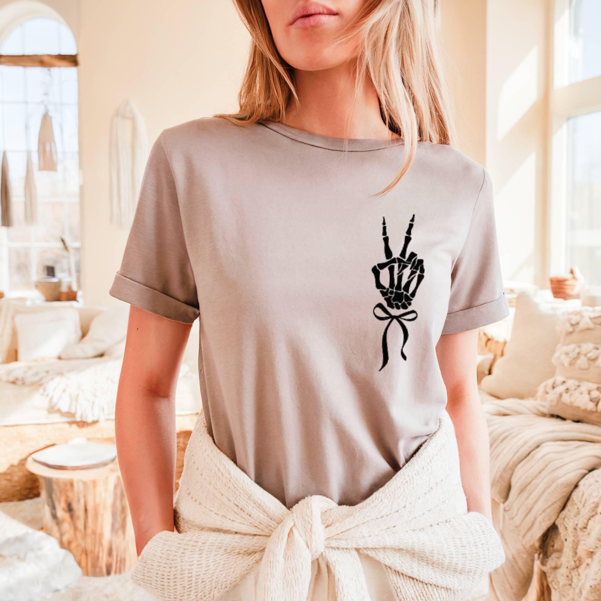 Skeleton Peace Sign Halloween T-Shirt, Spooky Season Tee