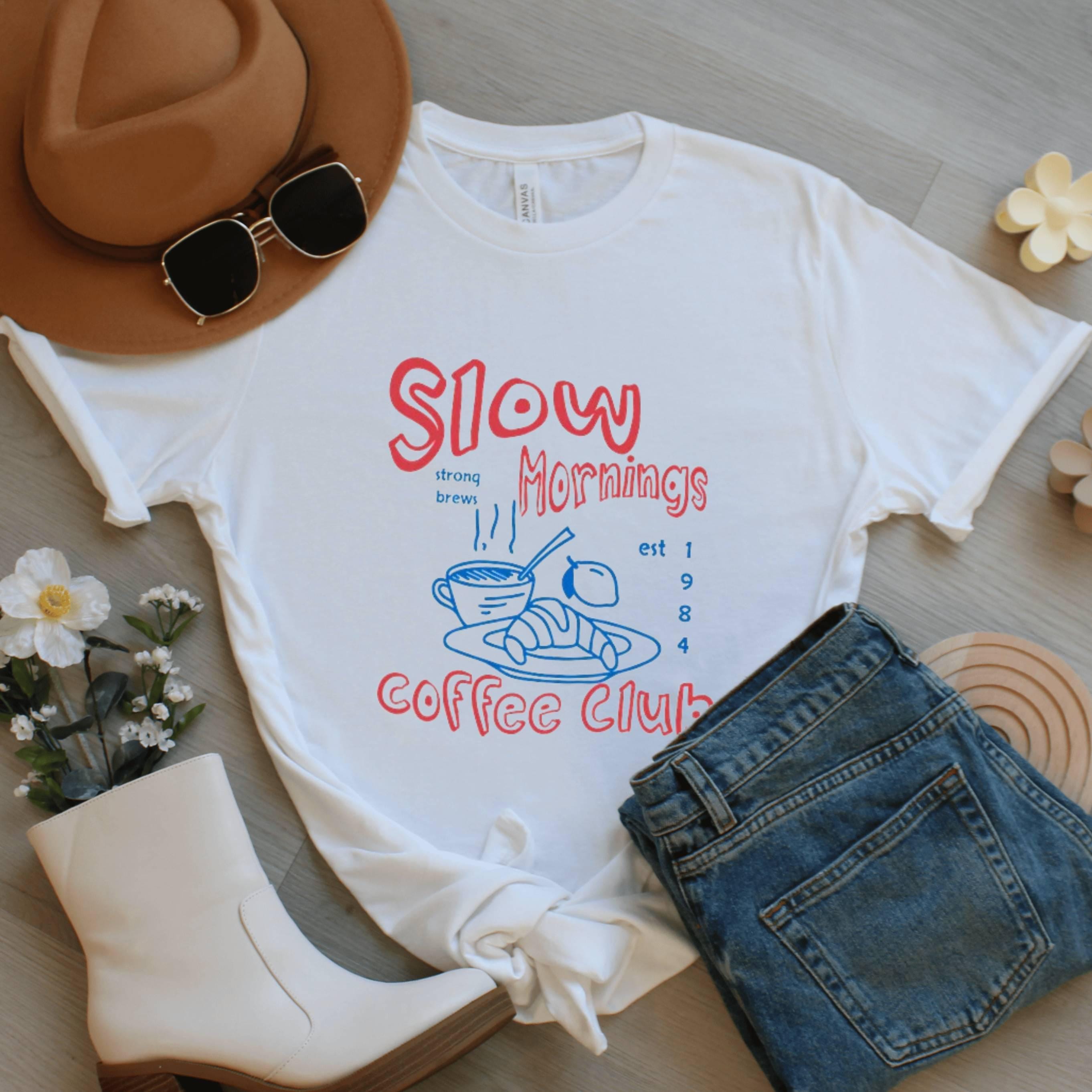 Retro Coffee Club T-Shirt, Slow Mornings Graphic Tee