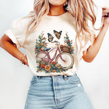 Vintage Bicycle Floral Shirt, Boho Graphic Tee, Butterfly Nature Shirt