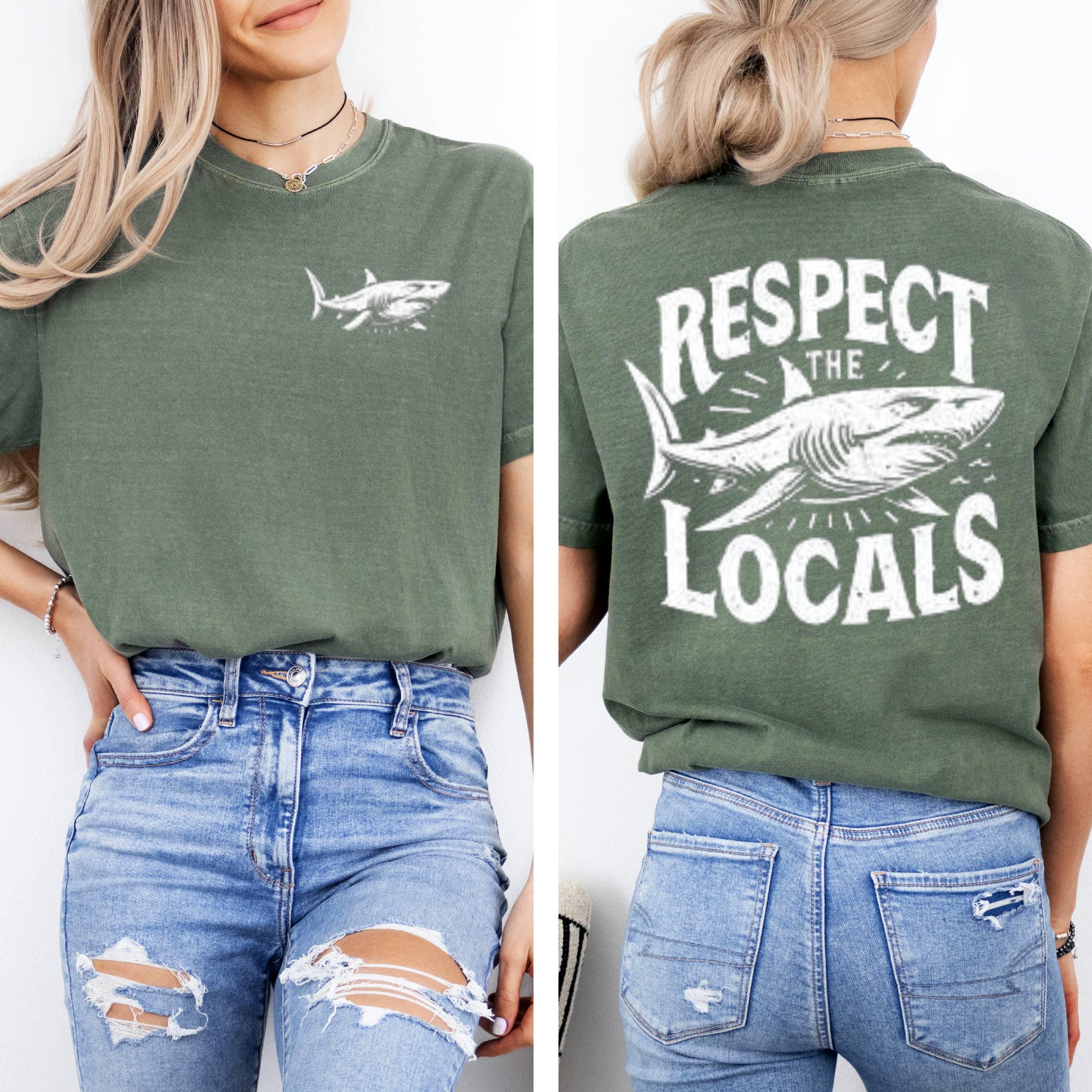 Respect The Locals Shark Graphic Tee: Vintage Coastal T-Shirt