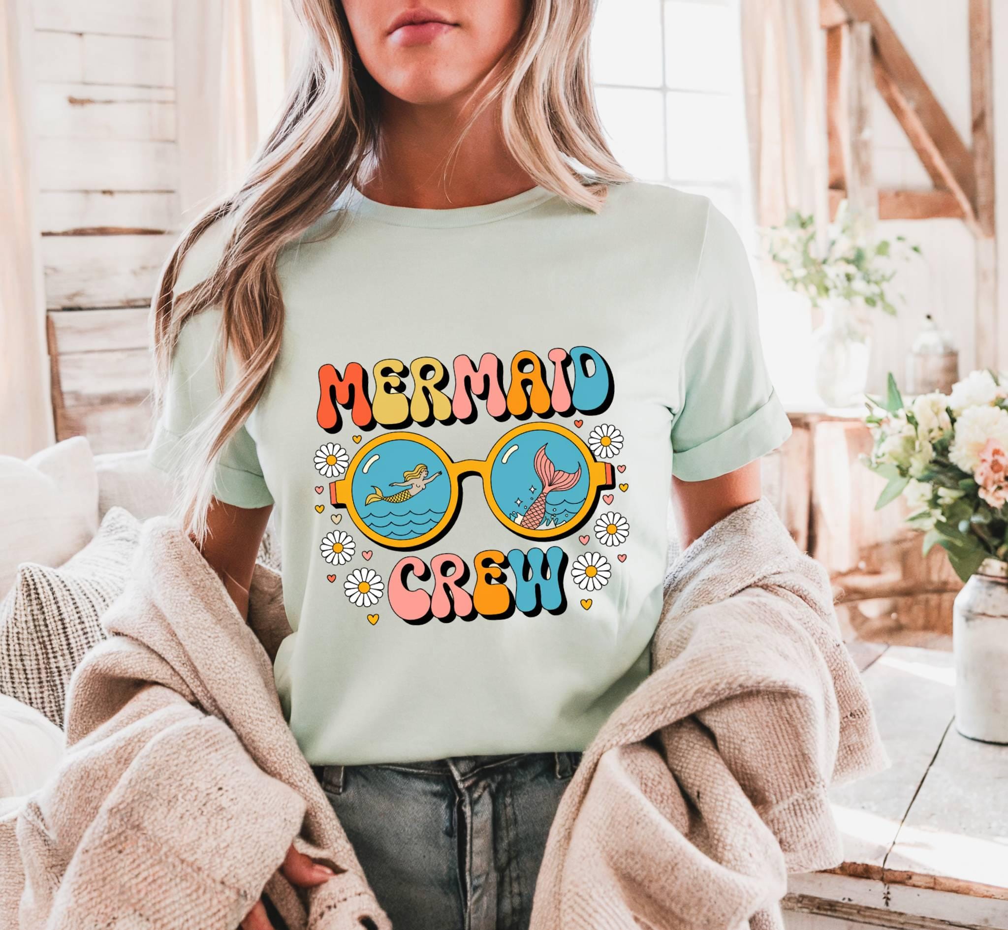 Mermaid Crew T-Shirt: Retro Beach Lover Tee