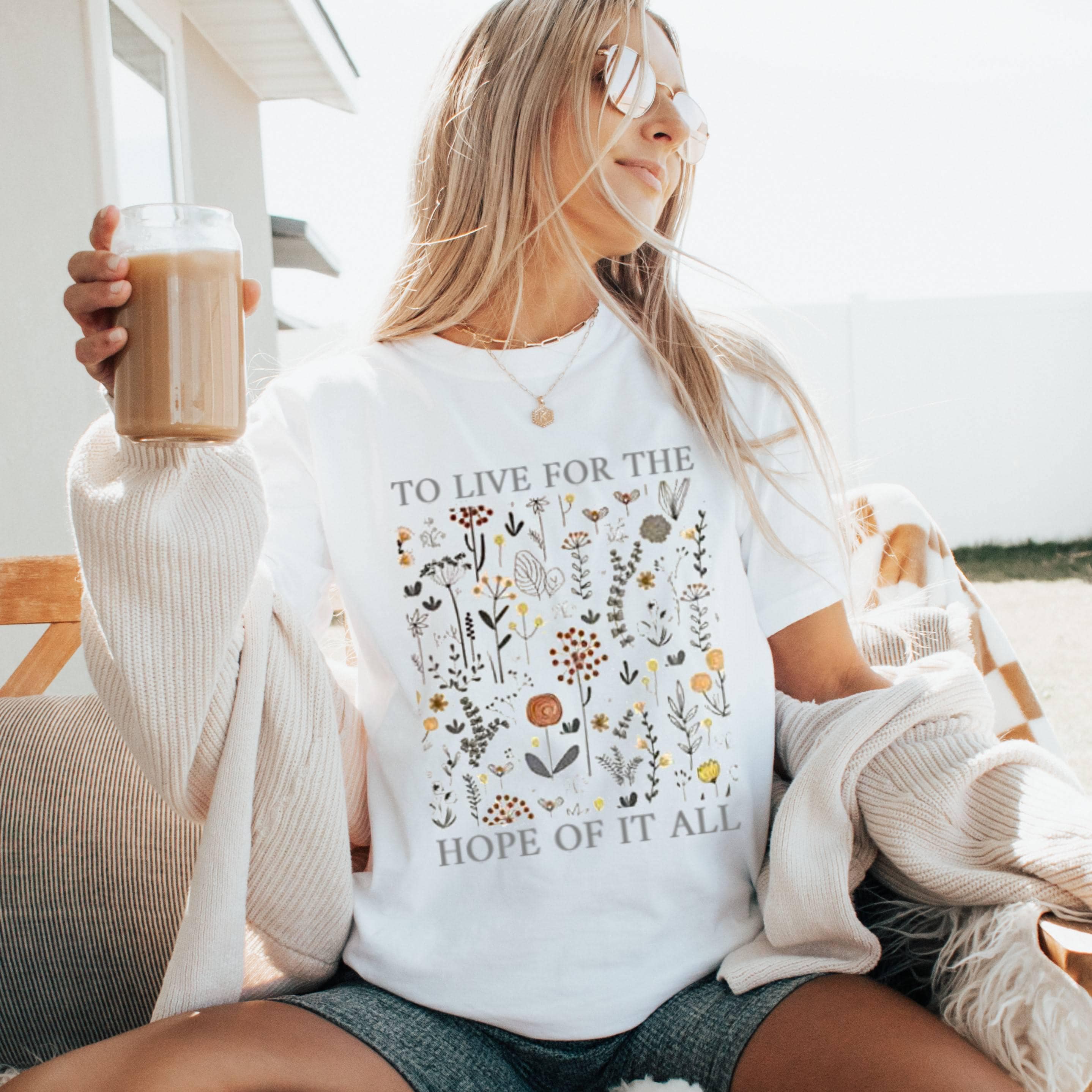 Floral Boho Quote T-Shirt, Cream Aesthetic Tee