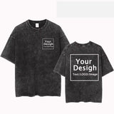 Custom Print Mineral Wash Tee, Retro Streetwear Style