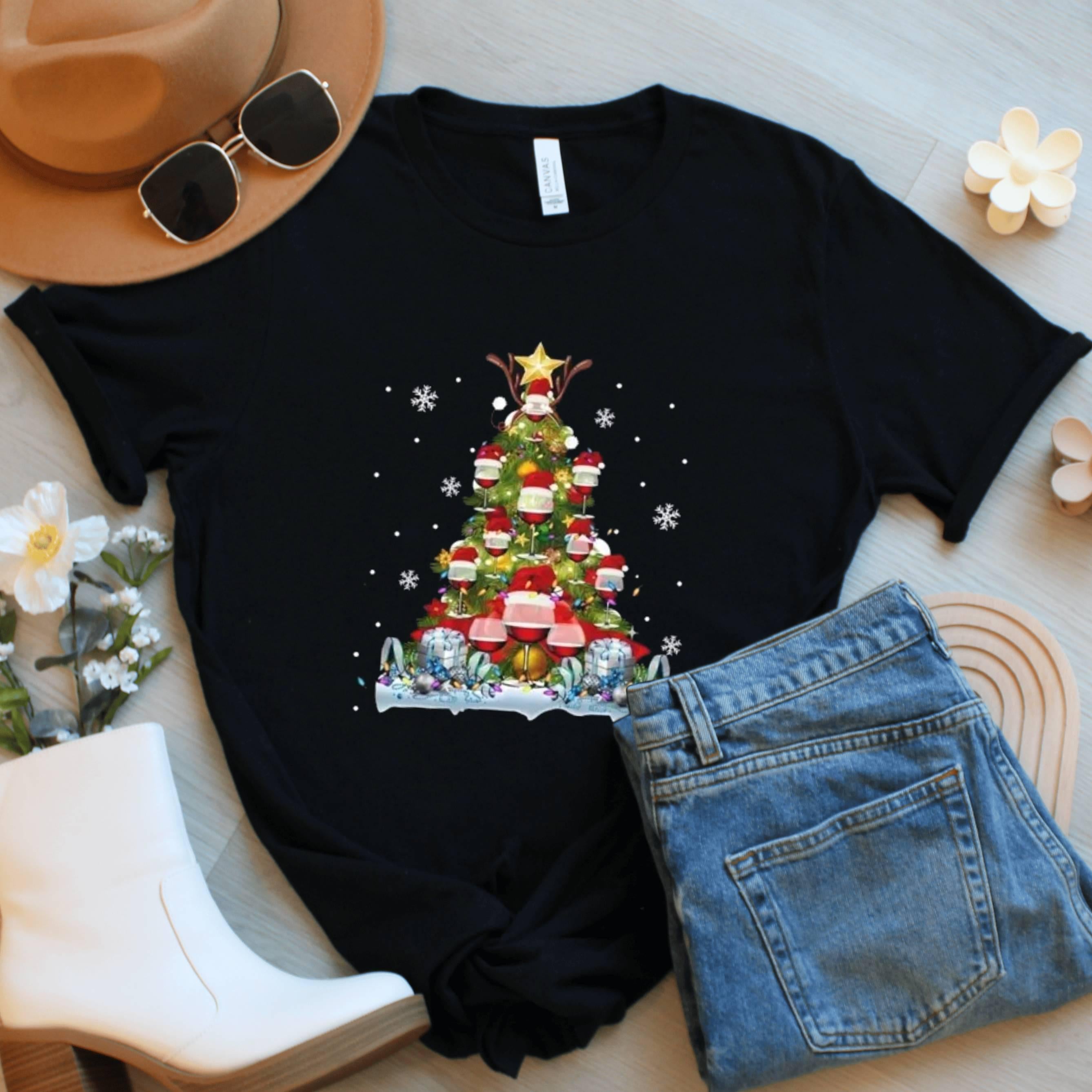 Holiday Wine Glass Shirt, Festive Graphic Tee, Christmas Xmas Gifts