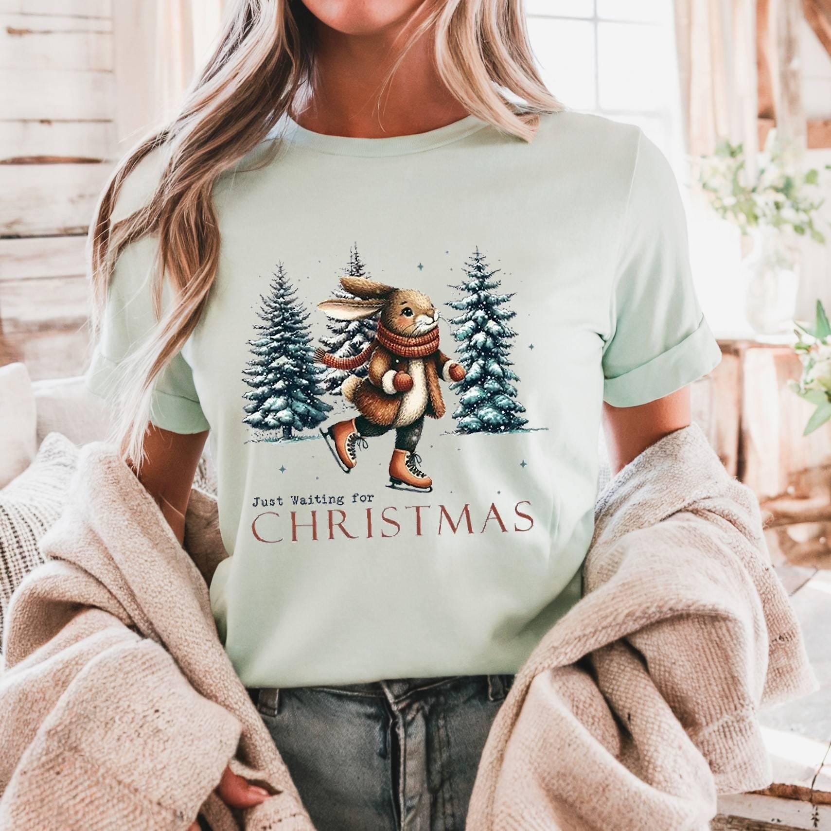 Christmas Bunny Shirt, Winter Forest Tee, Holiday Graphic Shirt