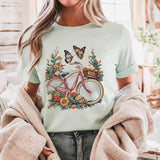 Vintage Bicycle Floral Shirt, Boho Graphic Tee, Butterfly Nature Shirt