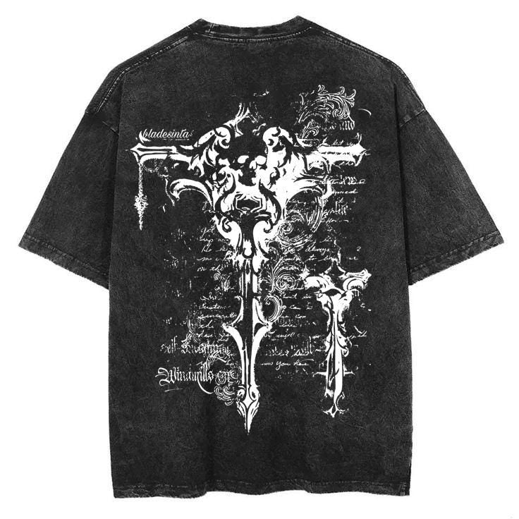 Blade Inscription Tee: Vintage Japanese Streetwear Wash T-Shirt