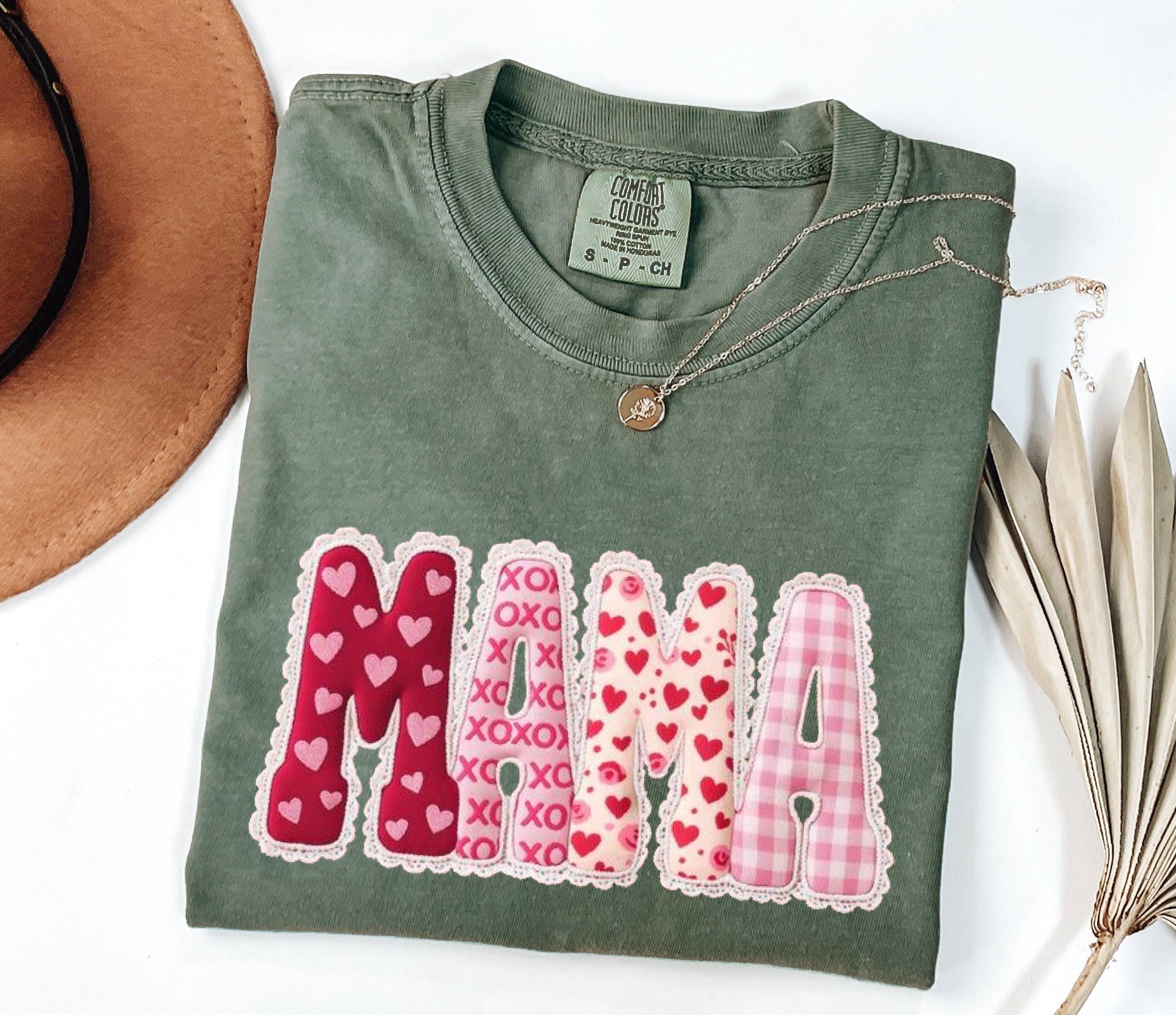 Mama Applique Graphic Tee, Valentines Pattern Shirt, Womens Graphic Top