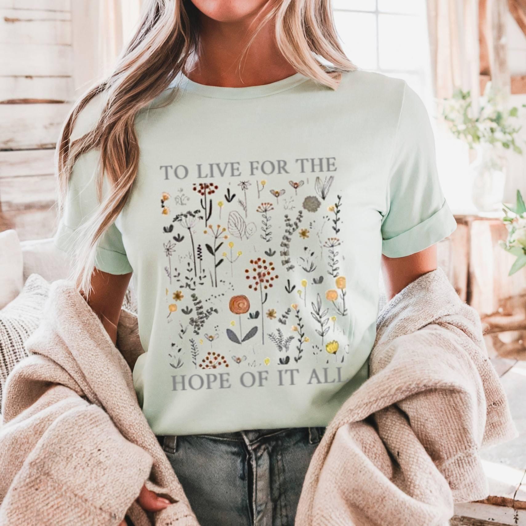 Floral Boho Quote T-Shirt, Cream Aesthetic Tee