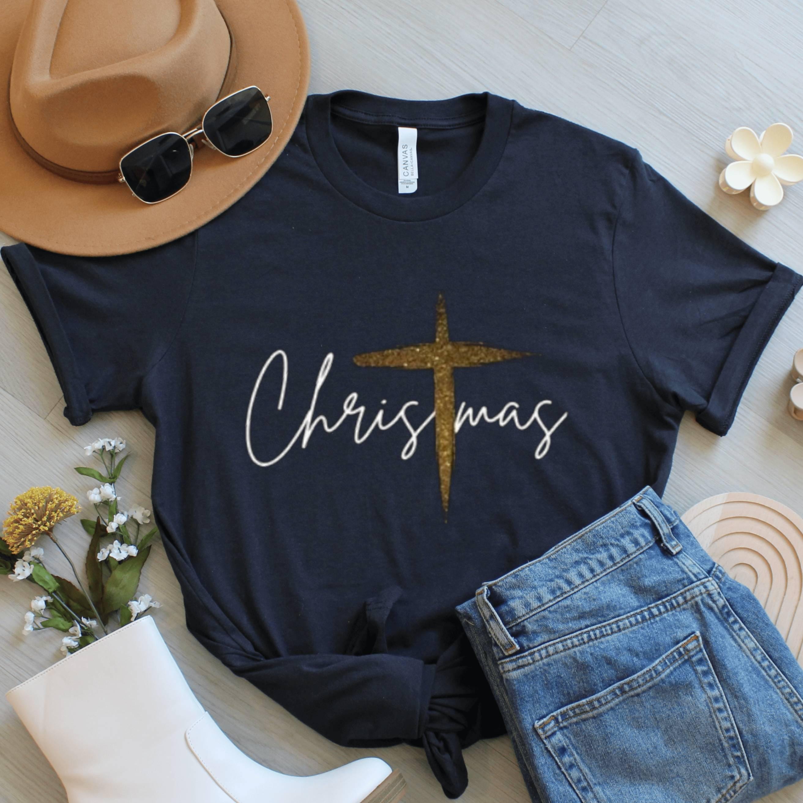 Christmas Cross Shirt, Graphic Holiday Tee, Unisex Christian Top