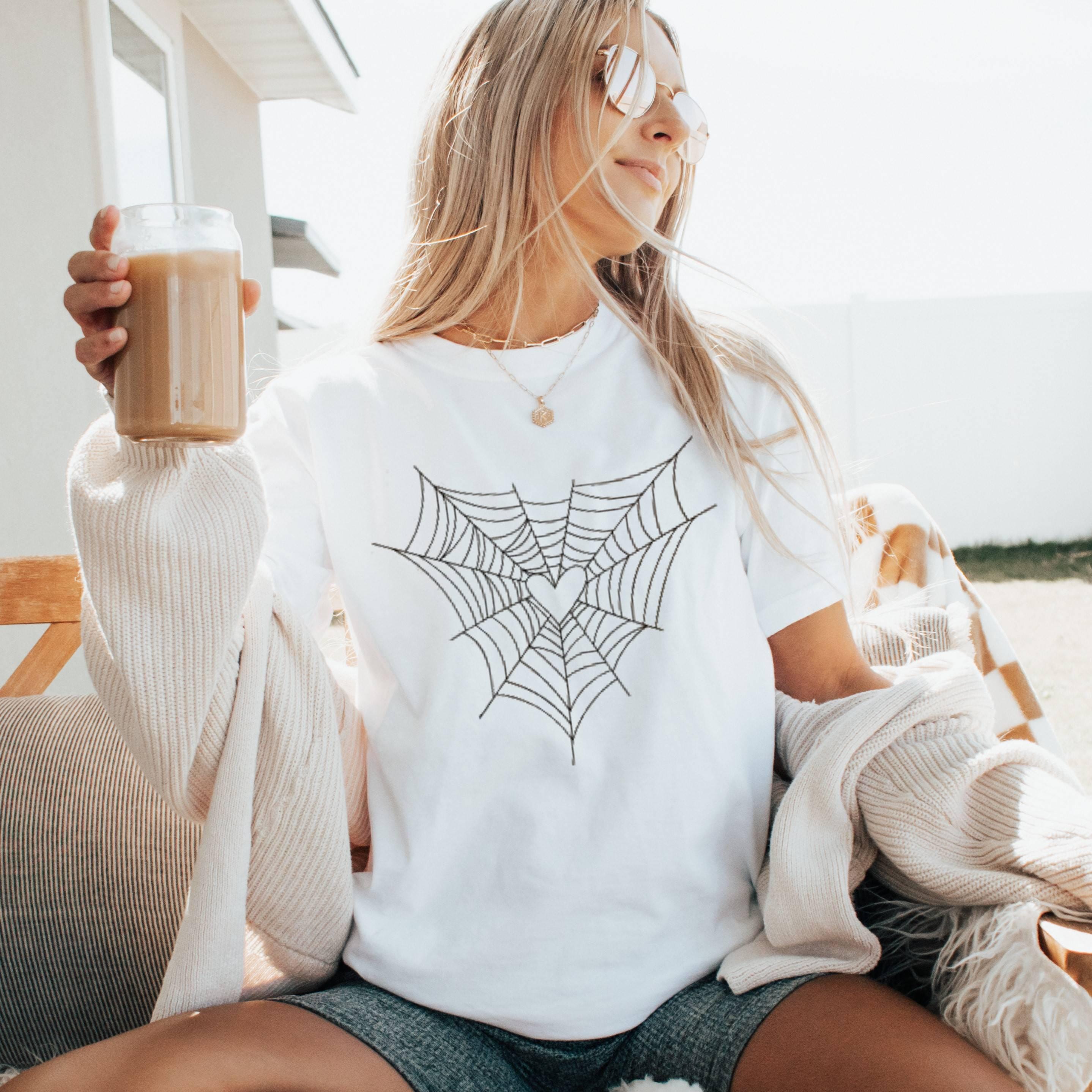 Spider Web Heart Graphic Tee, Spooky Fall Shirt