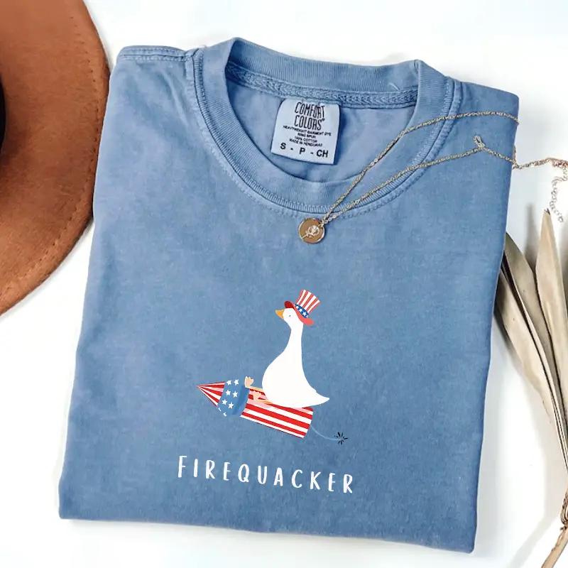 Firequacker Goose Patriotic Tee: Comfort Colors Fourth of July T-Shirt