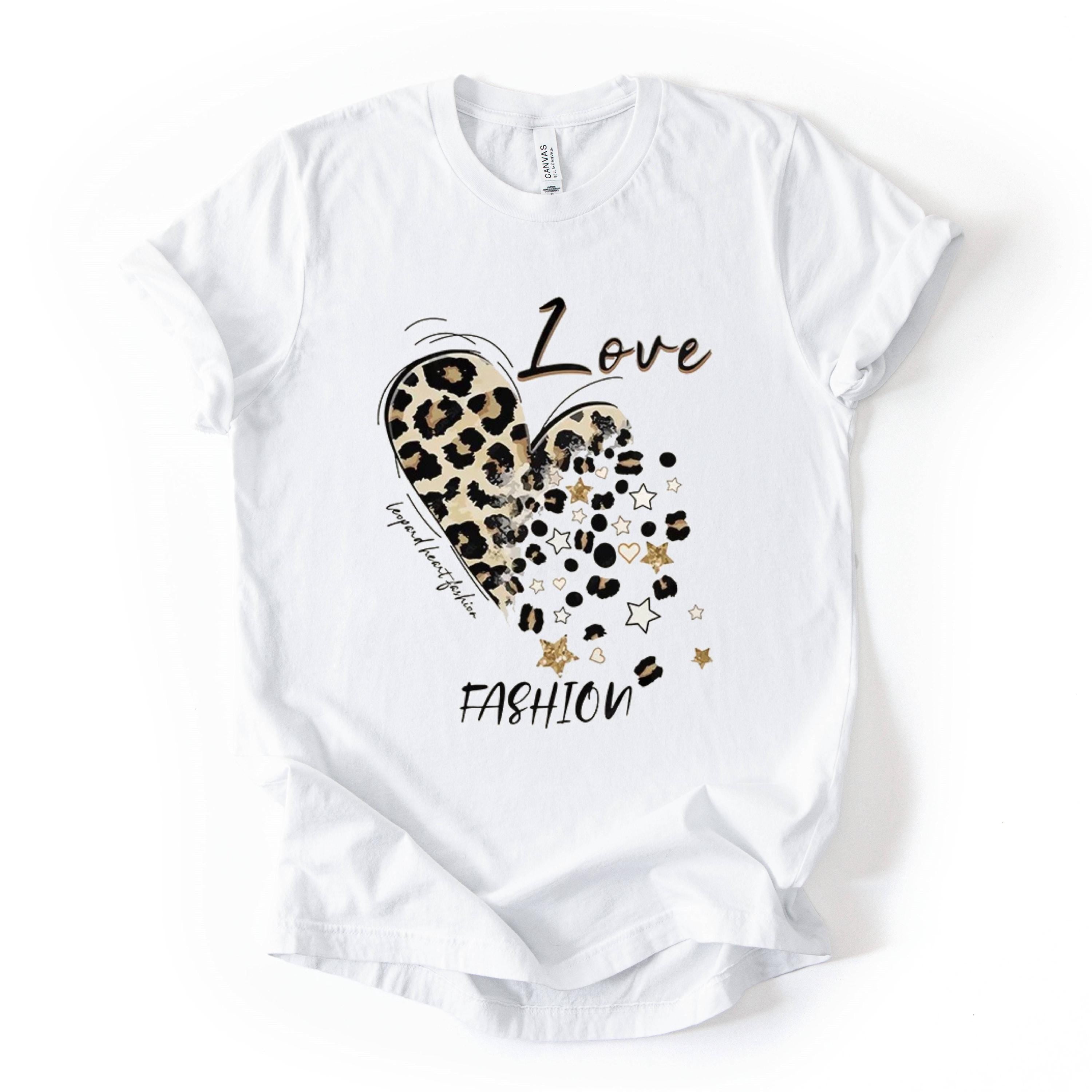 Leopard Heart Graphic Tee, Fashion Typography Shirt, Unisex Casual Top
