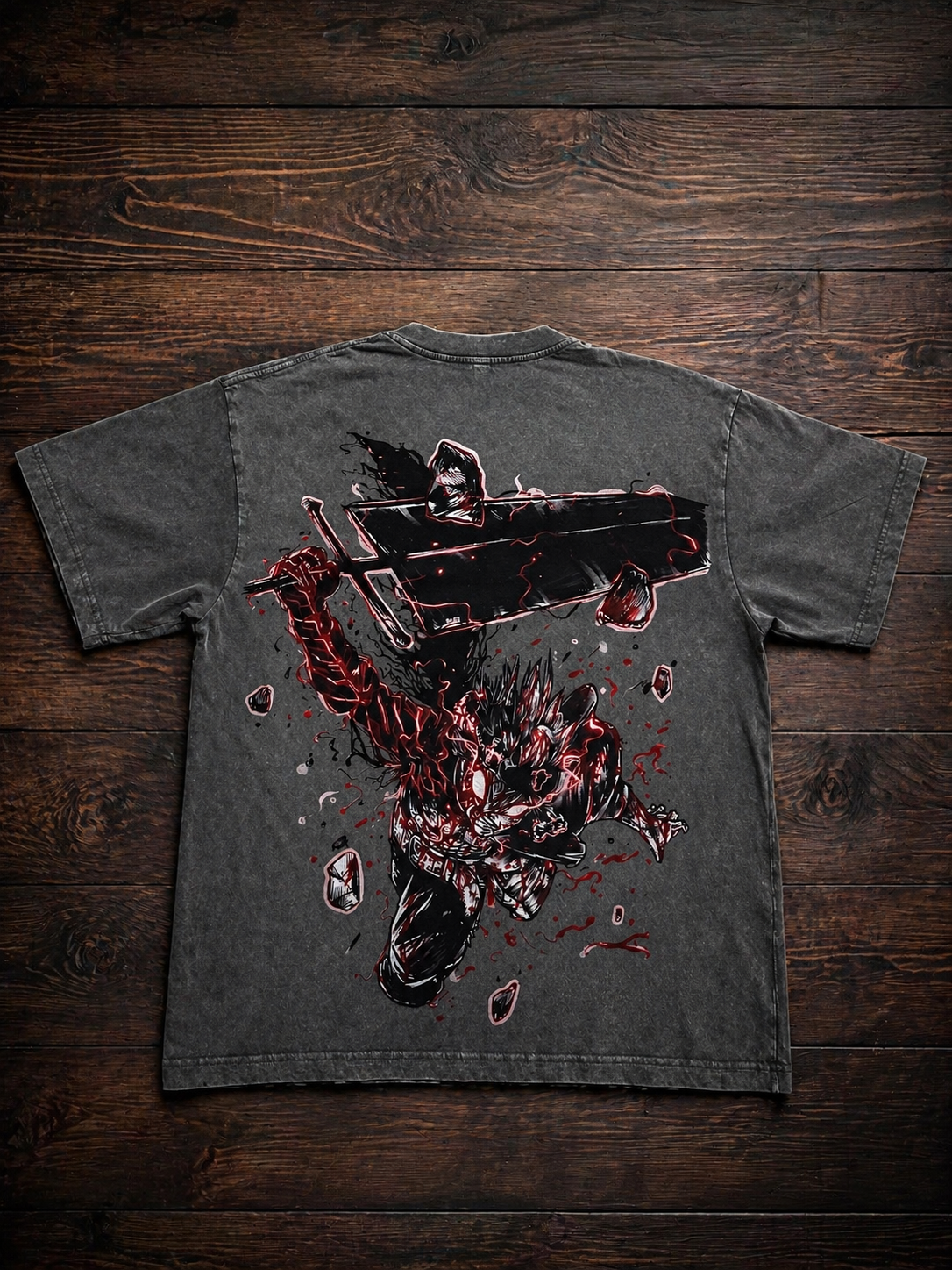 Dark Anime Warrior Graphic T-Shirt – Crimson Chaos Streetwear Unisex Tee