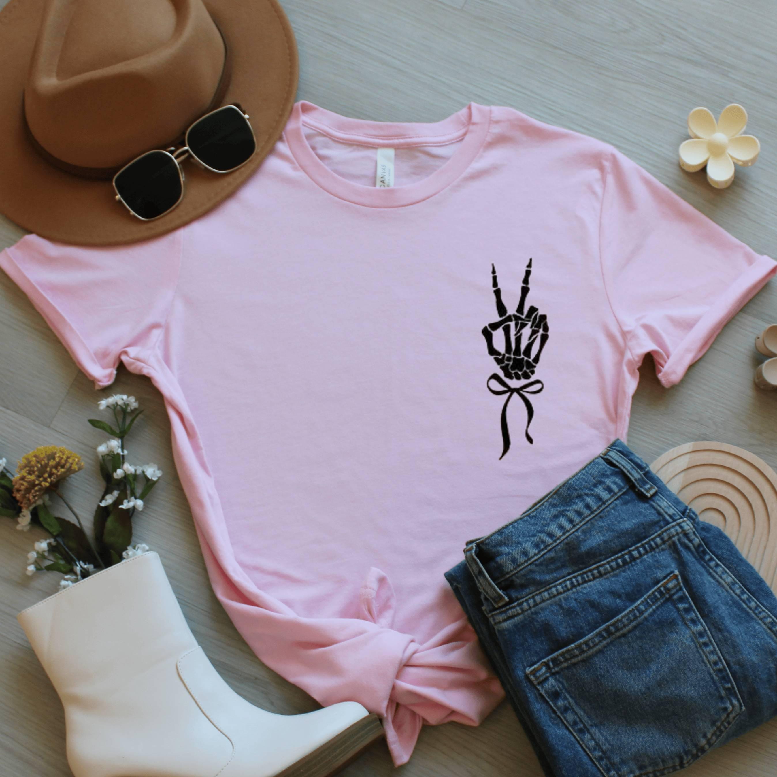 Skeleton Peace Sign Halloween T-Shirt, Spooky Season Tee