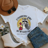 Funny Raccoon Strawberry Jam Graphic Tee: Japanese Meme Shirt