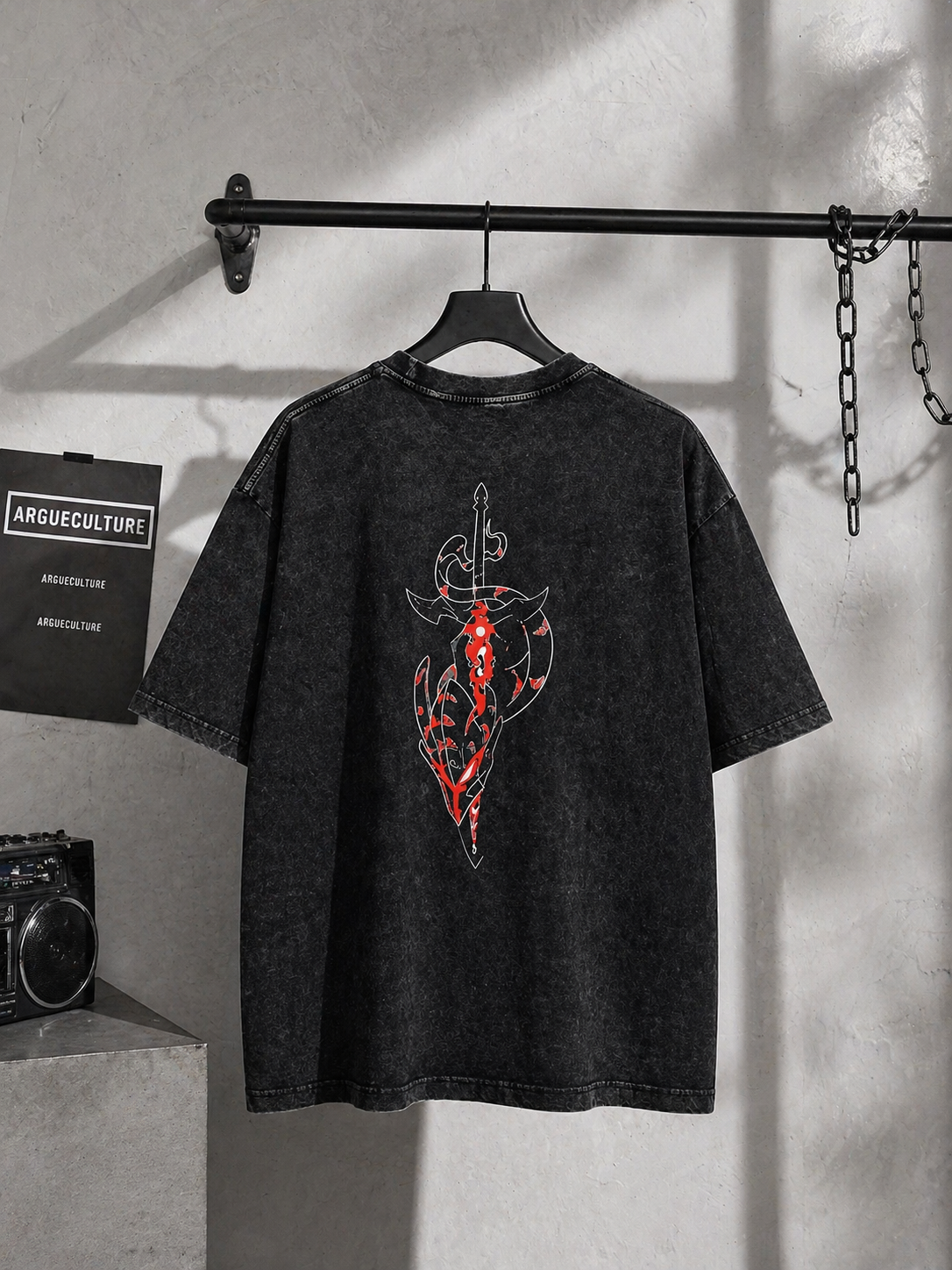 Crimson Blade Washed Tee – Vintage Streetwear Graphic T-Shirt