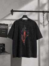 Crimson Blade Washed Tee – Vintage Streetwear Graphic T-Shirt