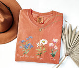 Floral Botanical Shirt With Names, Forget Me Not Daisy Tulip Tee