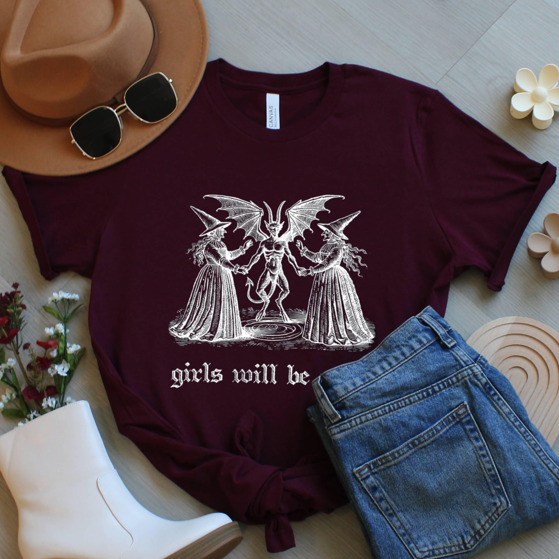 Witchy Girls Feminist T-Shirt: Gothic Occult Halloween Tee