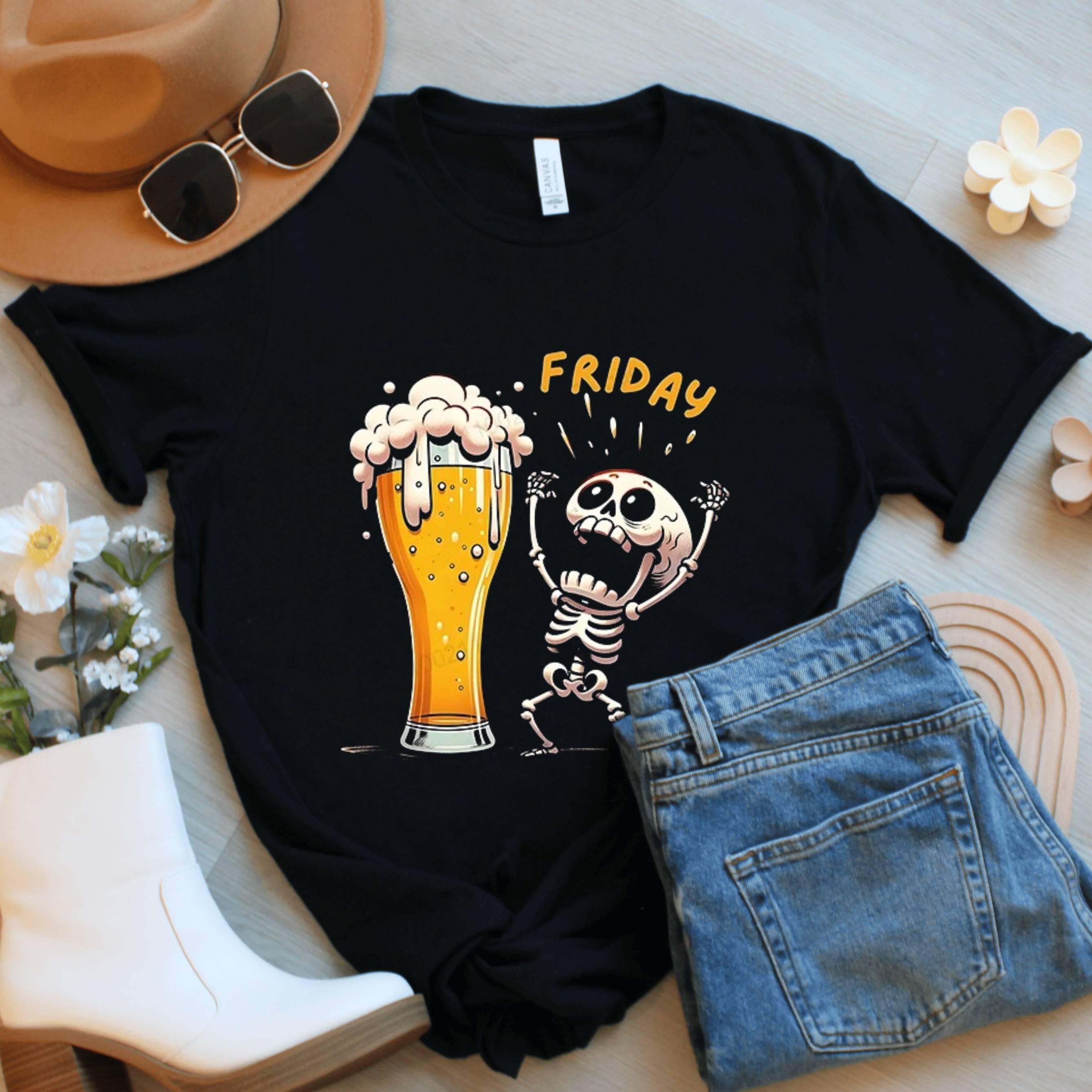 Funny Beer Skeleton Shirt, Unisex Drinking Tee, Friday Party Graphic T Shirt