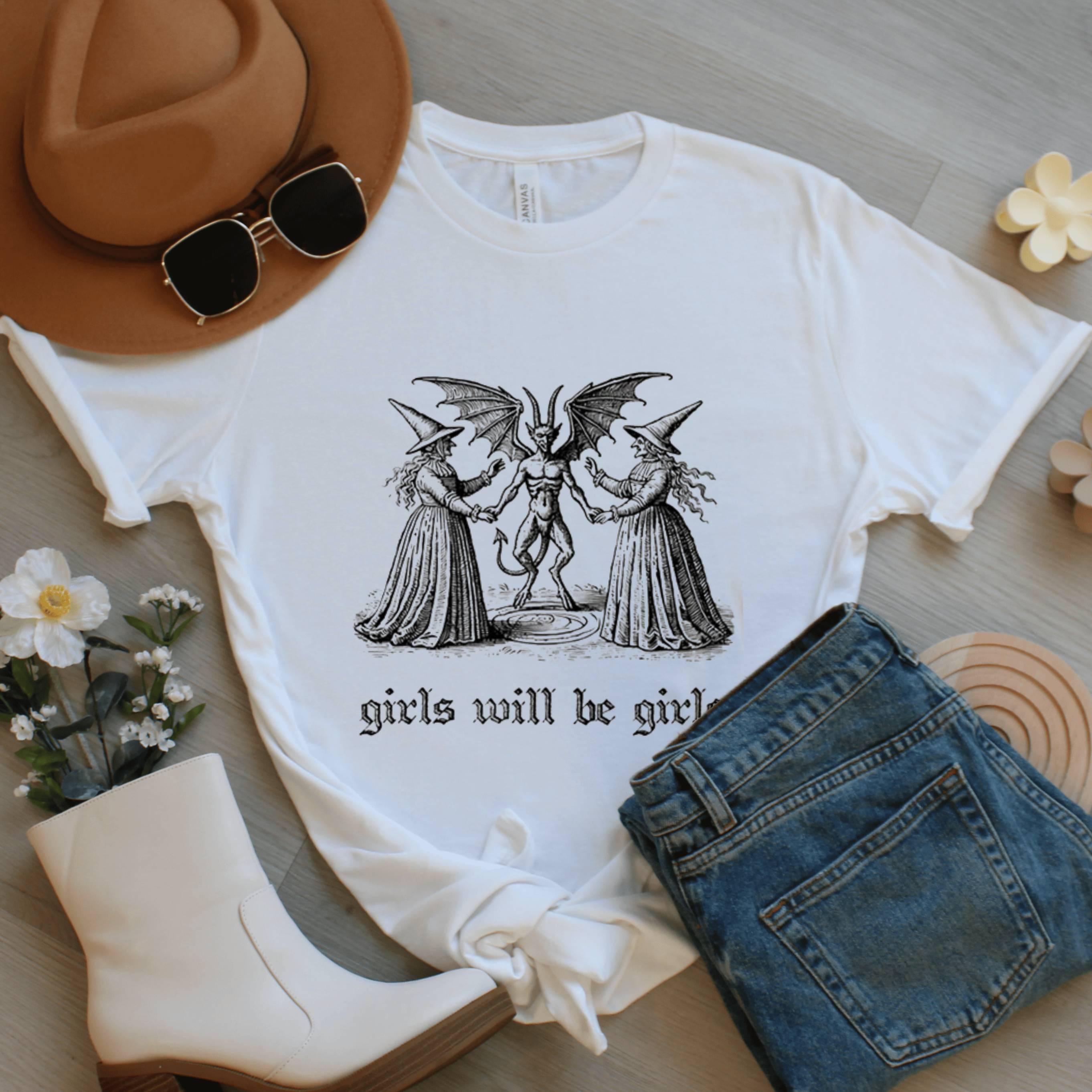 Witchy Girls Feminist T-Shirt: Gothic Occult Halloween Tee