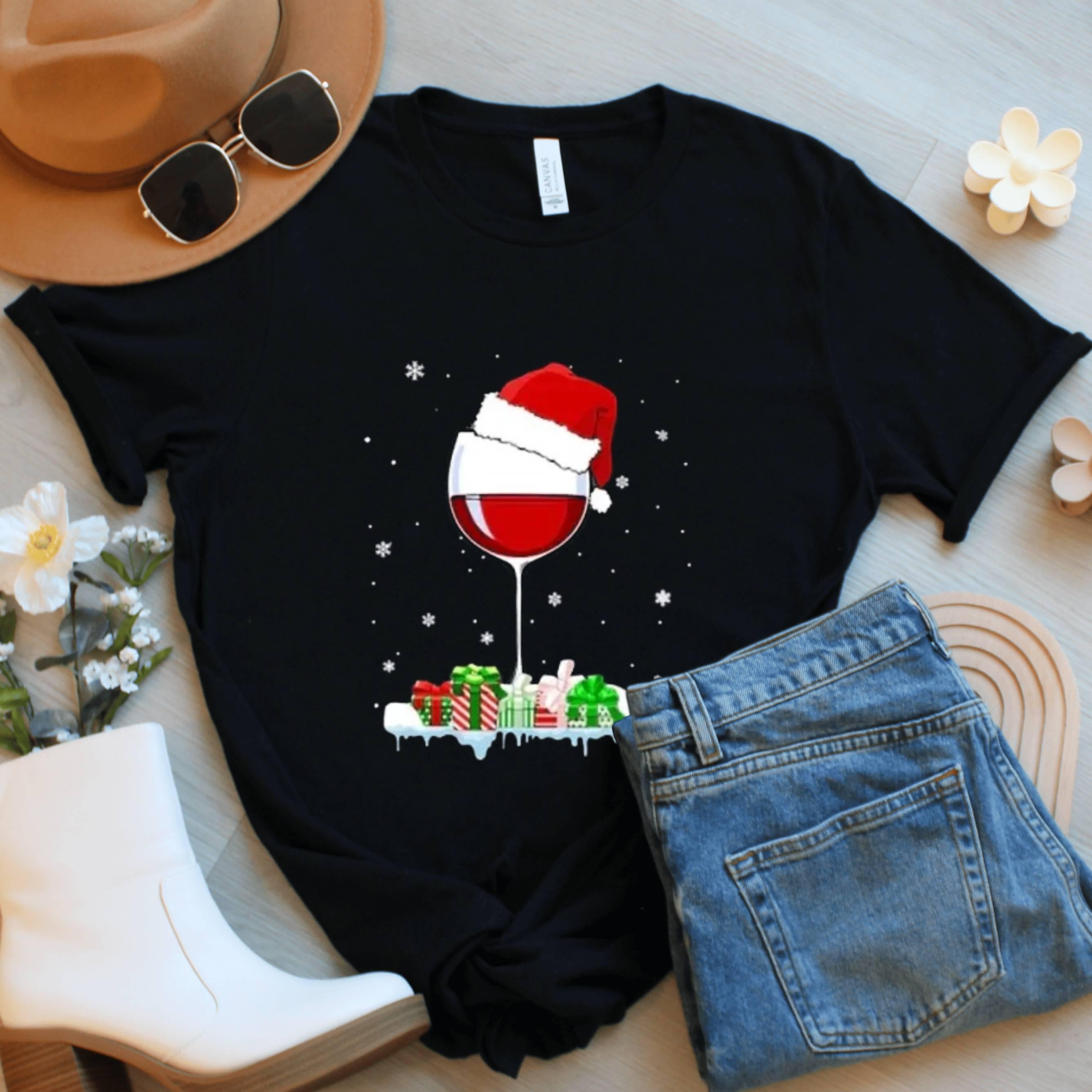 Holiday Wine Glass Shirt, Festive Graphic Tee, Christmas Xmas Gifts