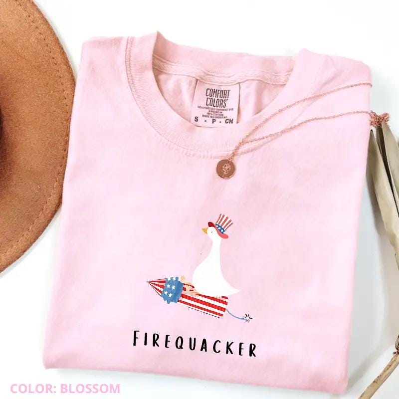 Firequacker Goose Patriotic Tee: Comfort Colors Fourth of July T-Shirt