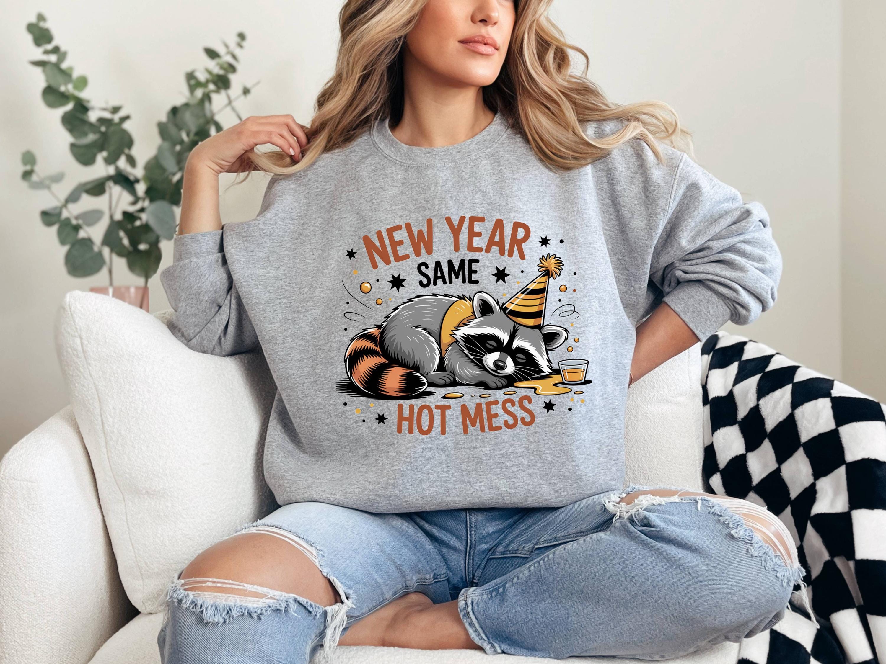 New Year Raccoon Sweatshirt, Funny Graphic Sweatshirt, Party Animal Crewneck