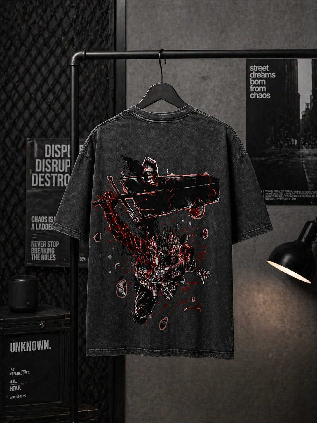 Dark Anime Warrior Graphic T-Shirt – Crimson Chaos Streetwear Unisex Tee