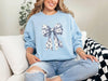 Blue Bow Sweatshirt: Floral Ribbon Graphic, Cozy Crewneck