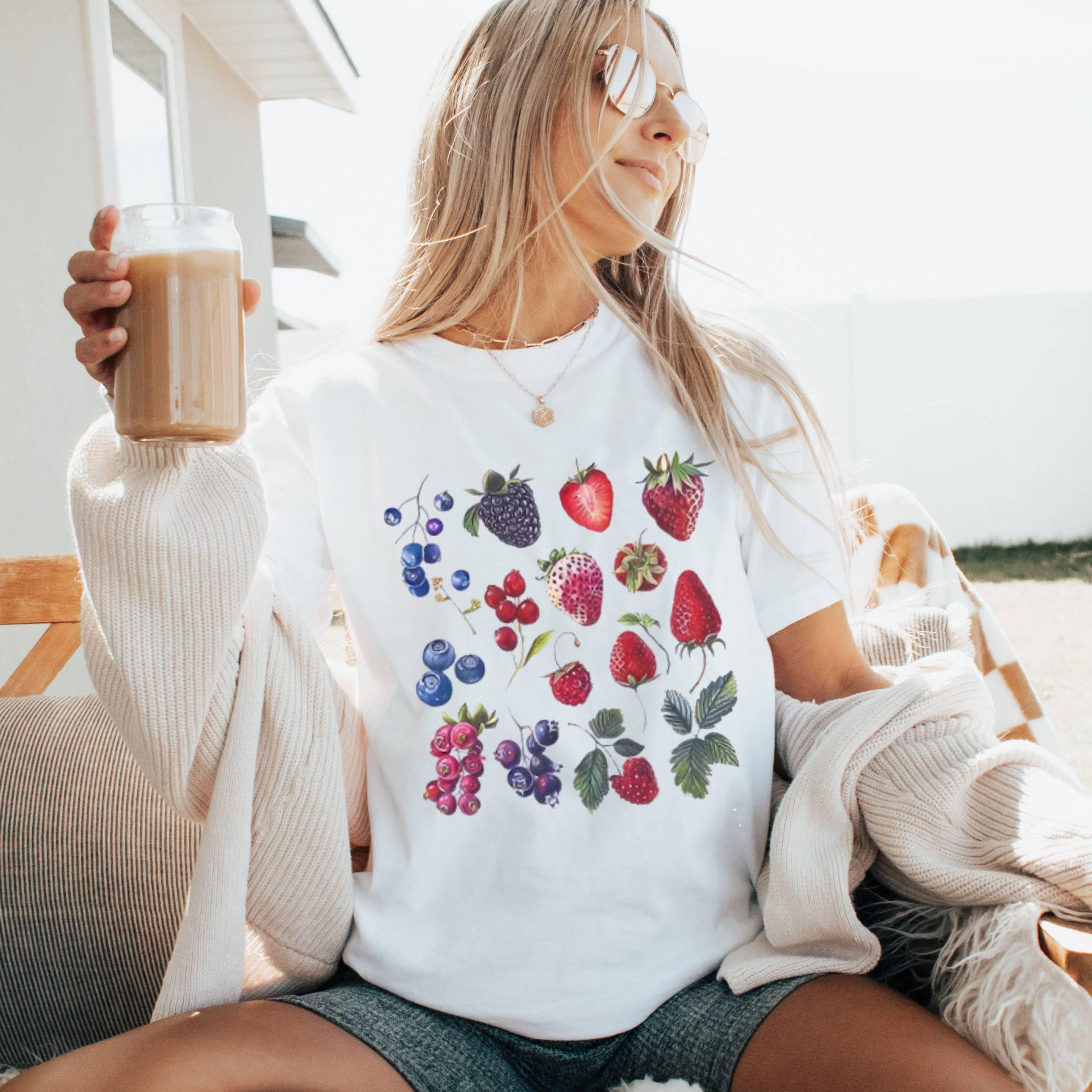 Berry Fruit Graphic Tee, Botanical Print, Unisex Cotton Top