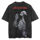 Vintage Wash Skeleton Tee: 'Wolves Forever' Graphic Streetwear