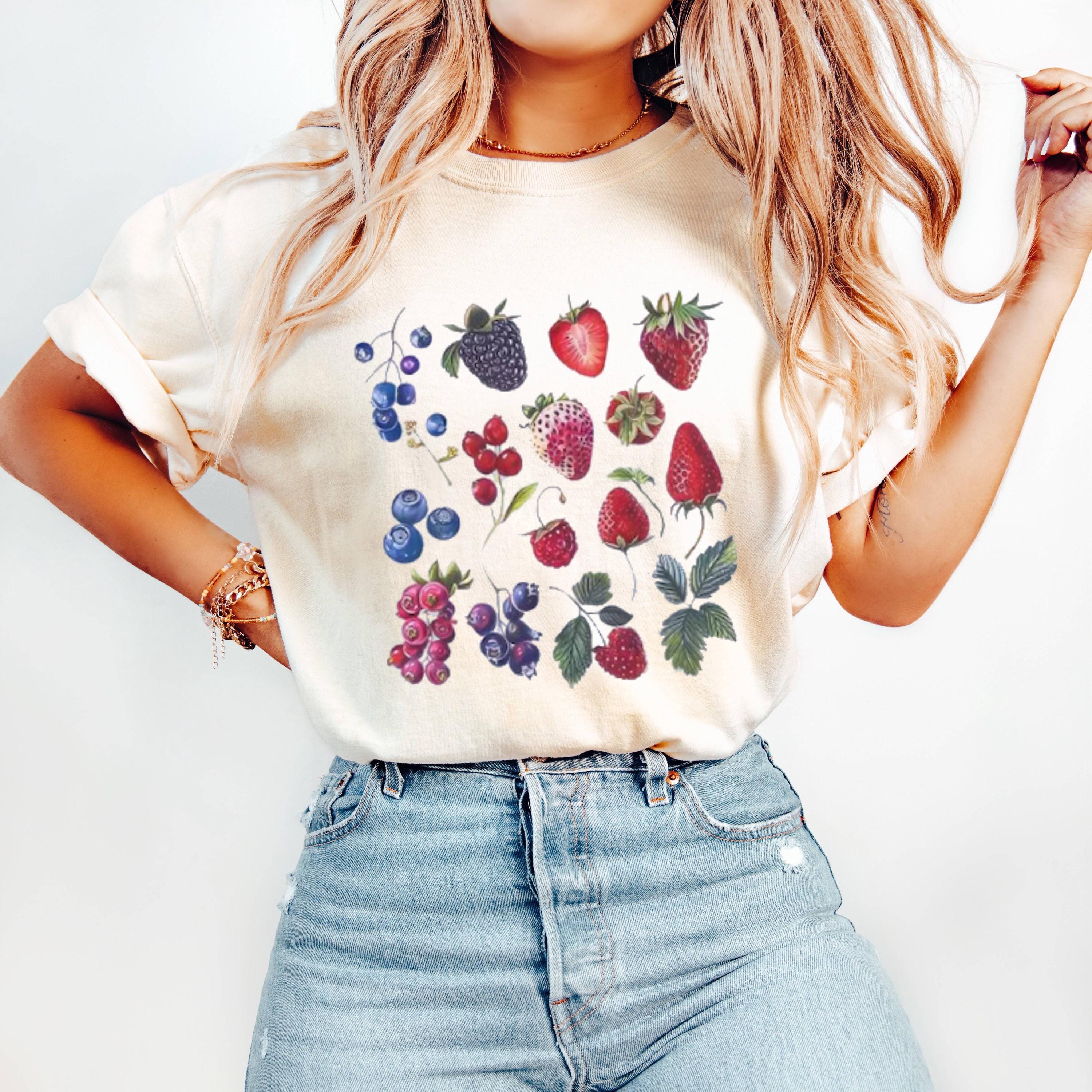 Berry Fruit Graphic Tee, Botanical Print, Unisex Cotton Top