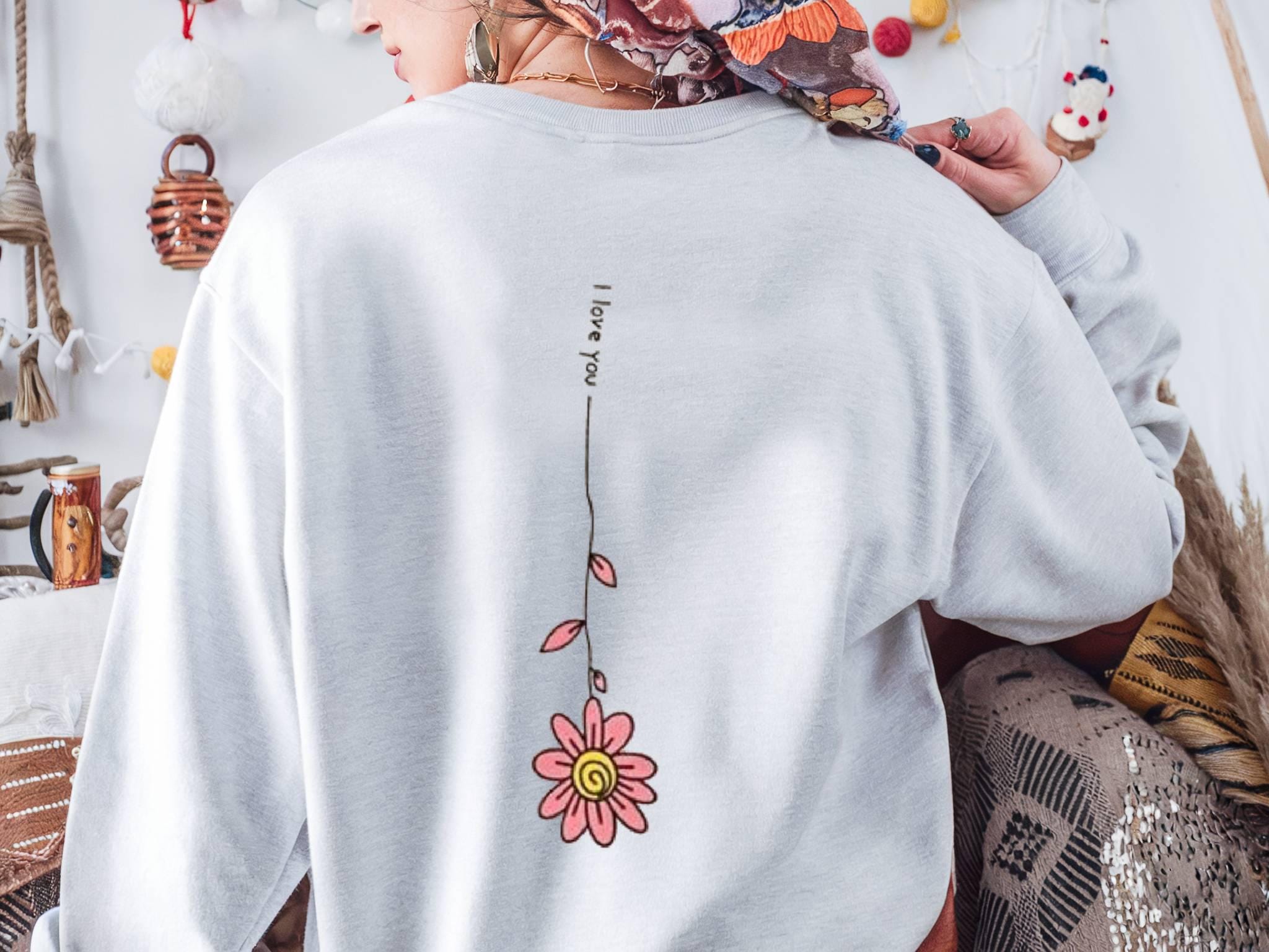 Minimal Floral Line Art Sweatshirt • Back Print Flower Design • Cozy Pullover