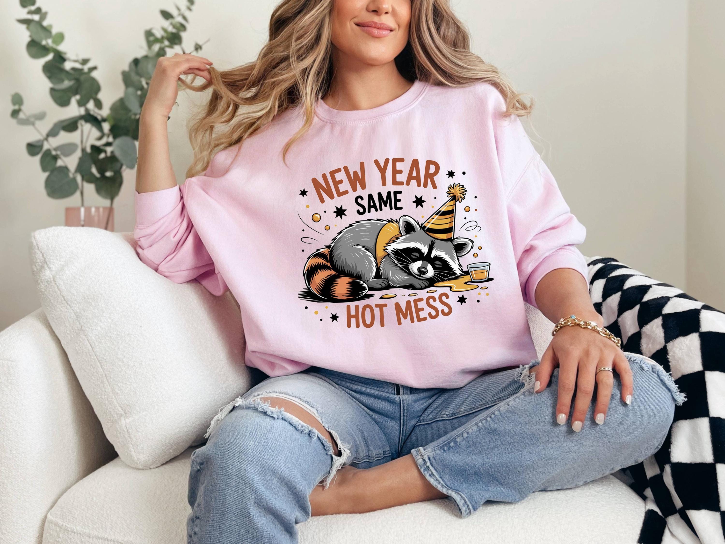 New Year Raccoon Sweatshirt, Funny Graphic Sweatshirt, Party Animal Crewneck