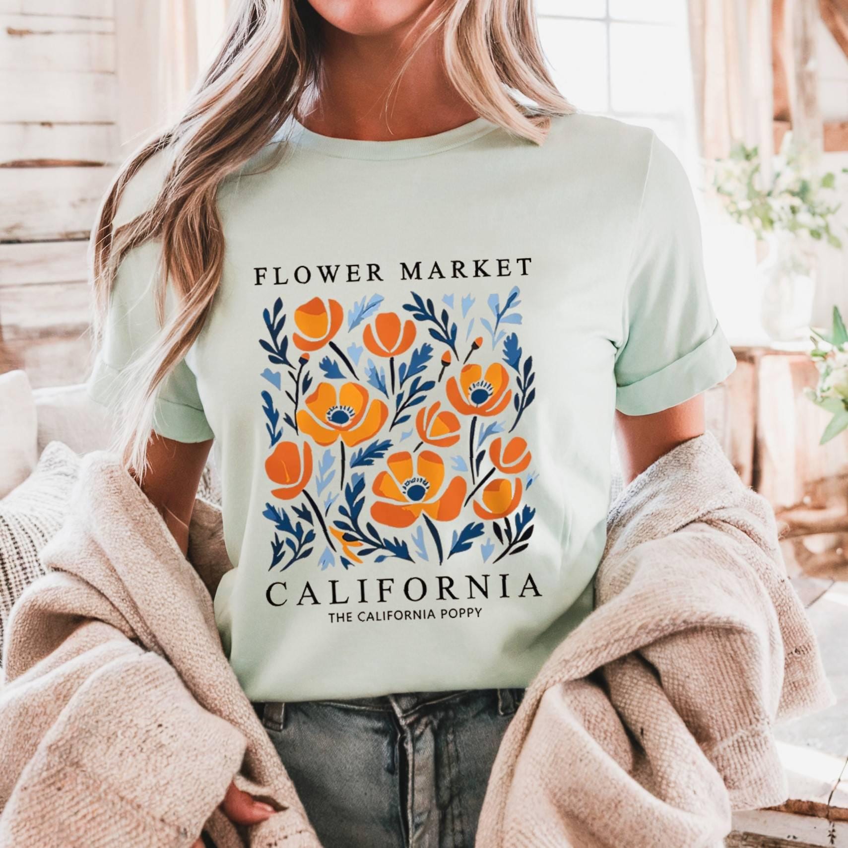 Flower Market California Shirt, Graphic Botanical Tee, Vintage Floral Unisex Top