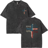 Vintage Christian Cross Graphic Tee, Patriotic Faith Shirt