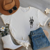 Skeleton Peace Sign Halloween T-Shirt, Spooky Season Tee