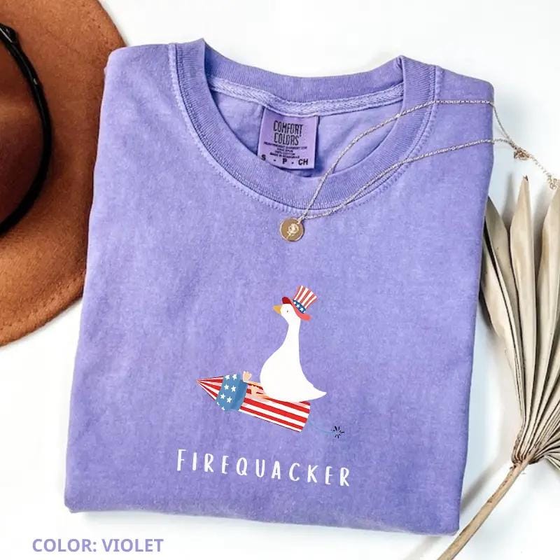 Firequacker Goose Patriotic Tee: Comfort Colors Fourth of July T-Shirt