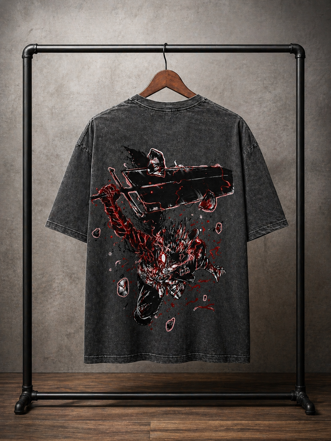 Dark Anime Warrior Graphic T-Shirt – Crimson Chaos Streetwear Unisex Tee