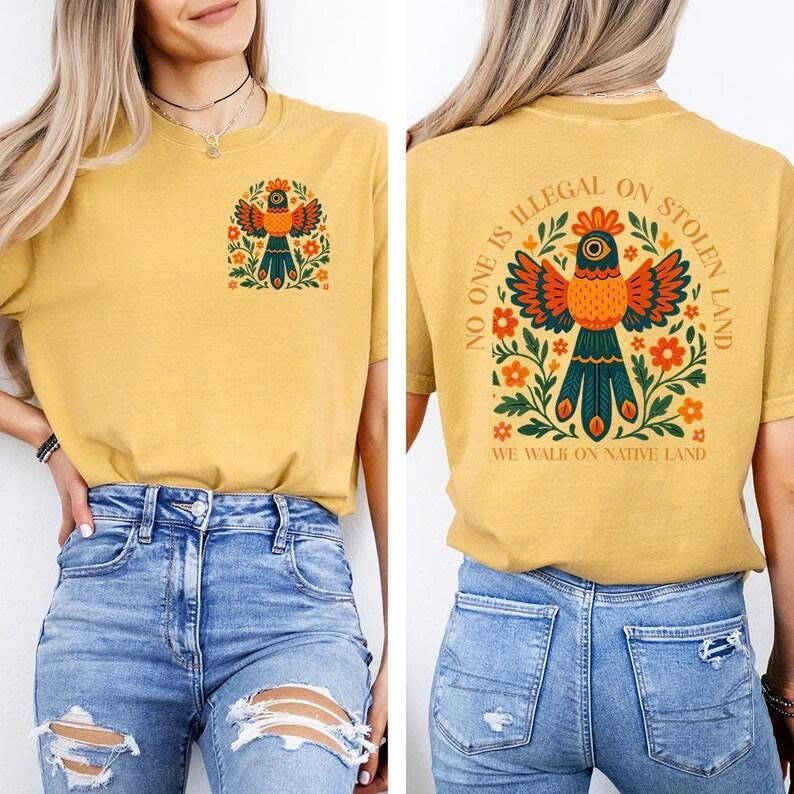 Native Land Awareness Shirt, Boho Bird Print Graphic Tee